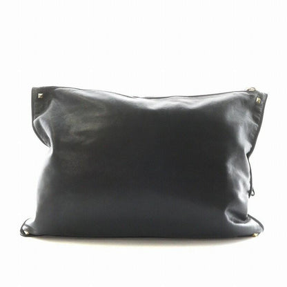 Valentino Garavani Clutch Bag Second Bag Rockstuds Leather Black Authentic