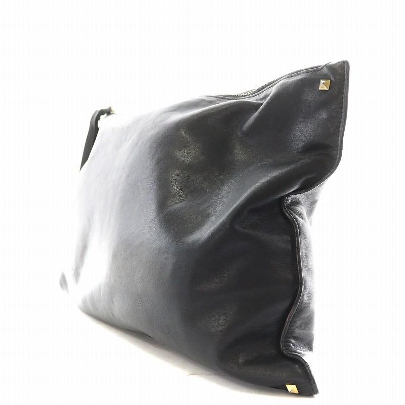 Valentino Garavani Clutch Bag Second Bag Rockstuds Leather Black Authentic
