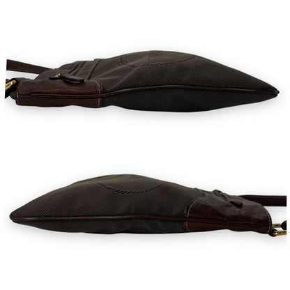 PRADA Shoulder Bag Purse Canvas Leather Brown Authentic
