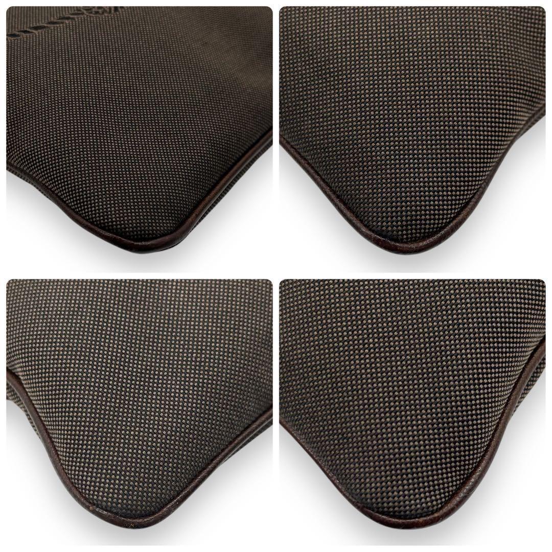 PRADA Shoulder Bag Purse Canvas Leather Brown Authentic