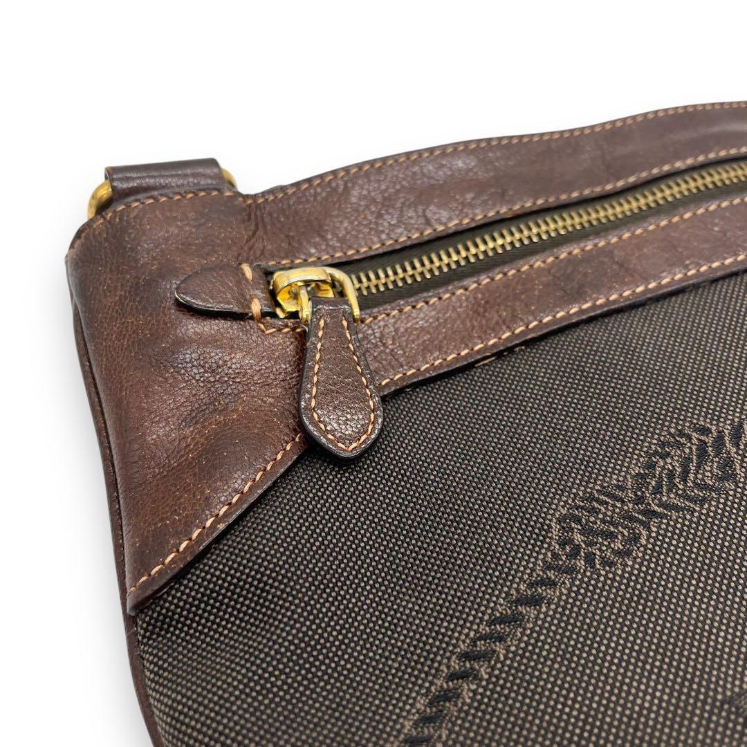 PRADA Shoulder Bag Purse Canvas Leather Brown Authentic