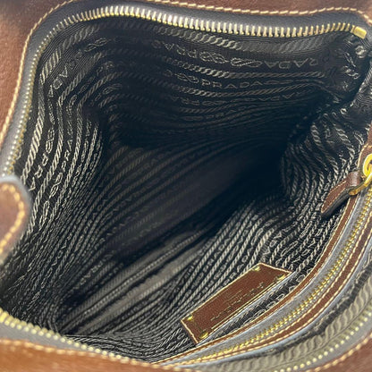 PRADA Shoulder Bag Purse Canvas Leather Brown Authentic