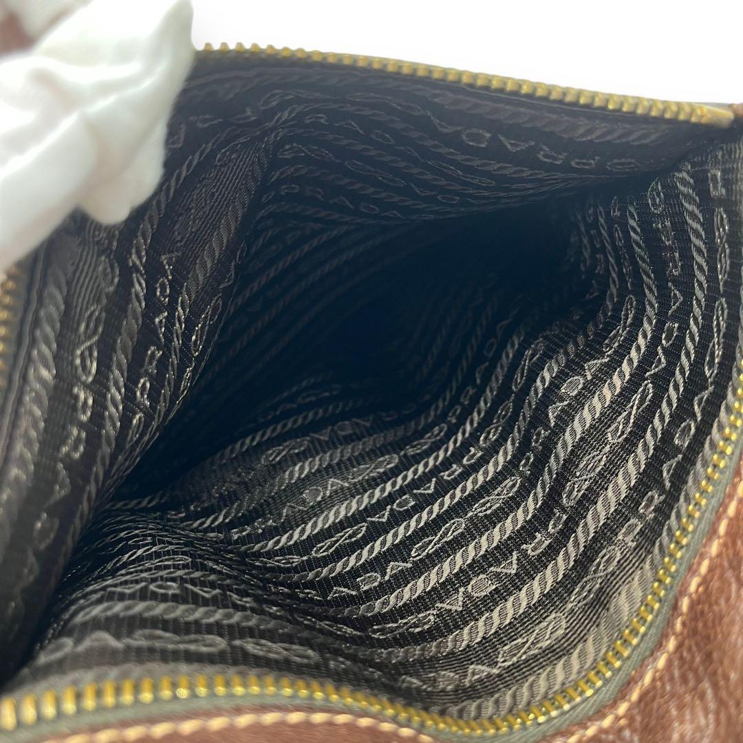 PRADA Shoulder Bag Purse Canvas Leather Brown Authentic
