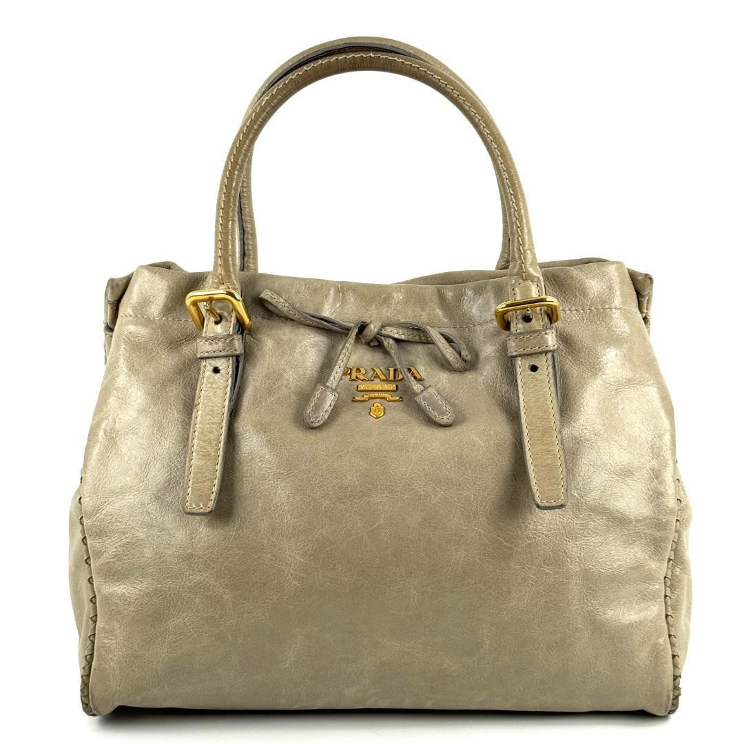 PRADA Hand Bag Tote Purse Ribbon Gray Authentic
