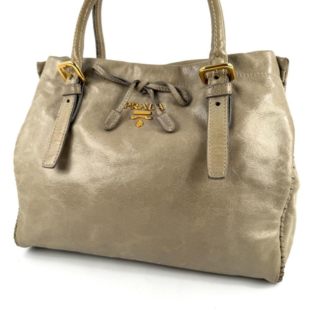 PRADA Hand Bag Tote Purse Ribbon Gray Authentic