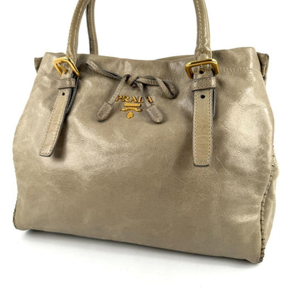 PRADA Hand Bag Tote Purse Ribbon Gray Authentic