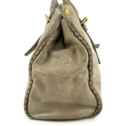 PRADA Hand Bag Tote Purse Ribbon Gray Authentic