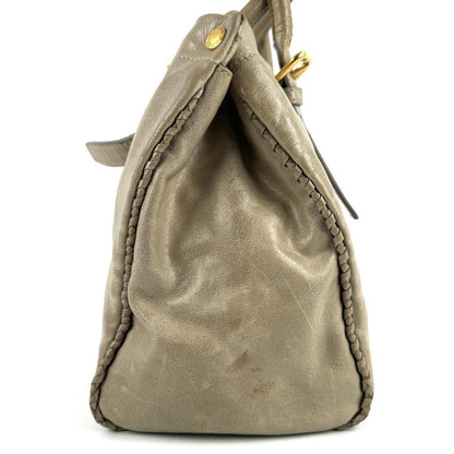 PRADA Hand Bag Tote Purse Ribbon Gray Authentic