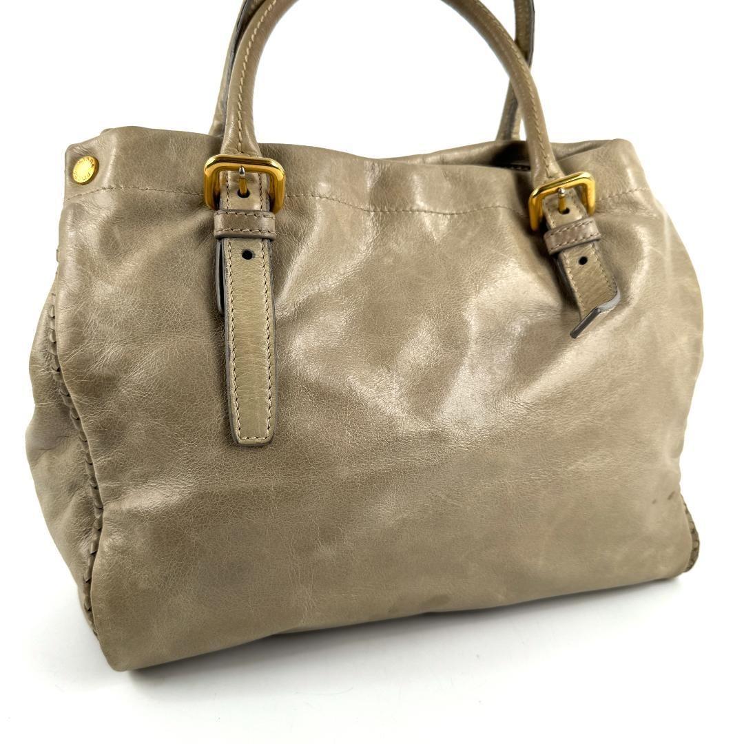 PRADA Hand Bag Tote Purse Ribbon Gray Authentic