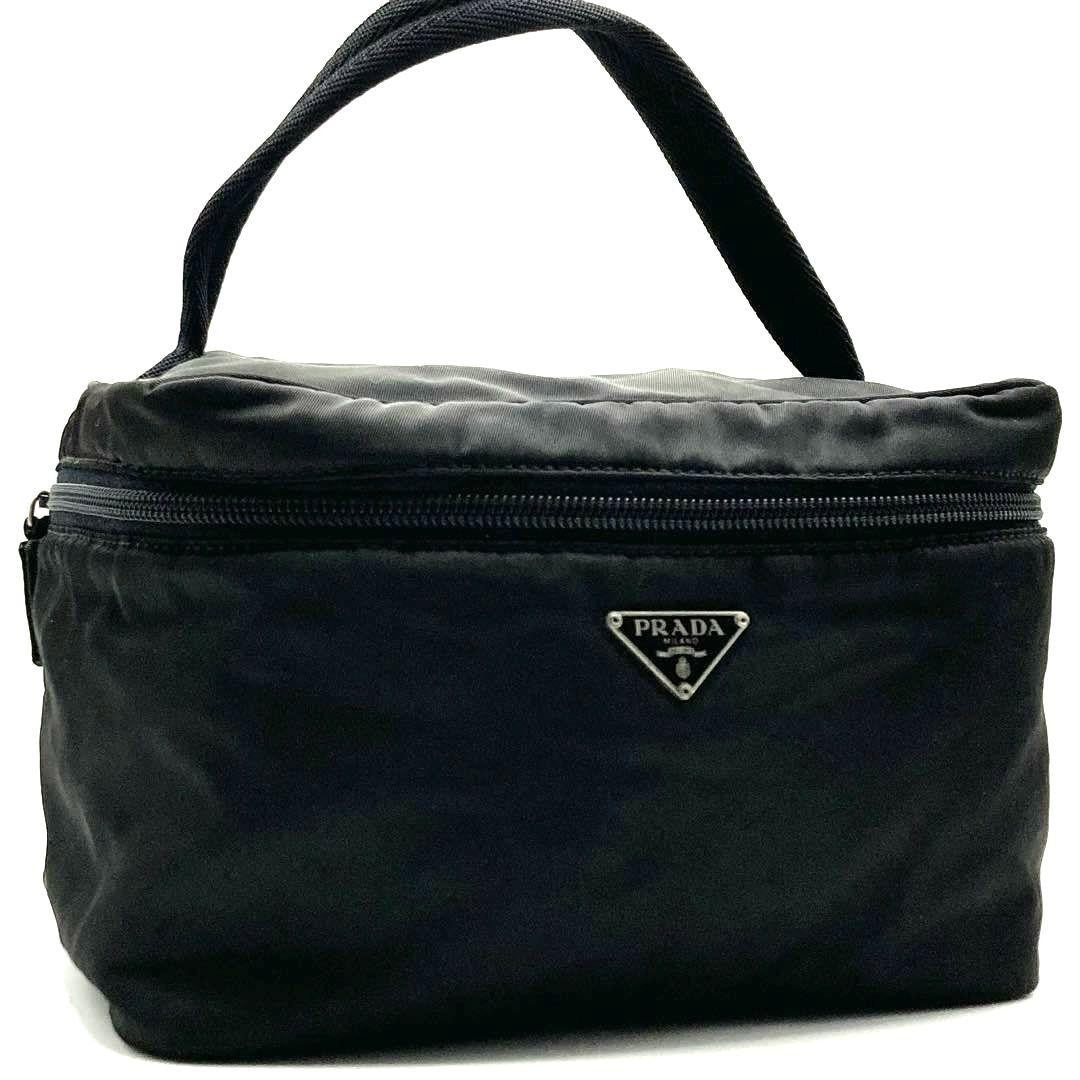 PRADA Hand Bag Tote Accessory Pouch Logo Nylon Black Authentic