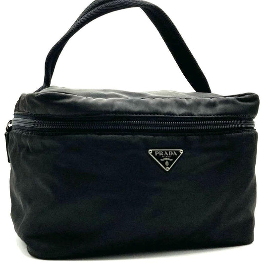 PRADA Hand Bag Tote Accessory Pouch Logo Nylon Black Authentic