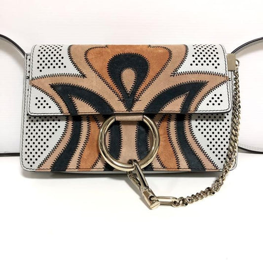 Chloe Shoulder Bag Purse faye Suede Gray Orange Black Authentic