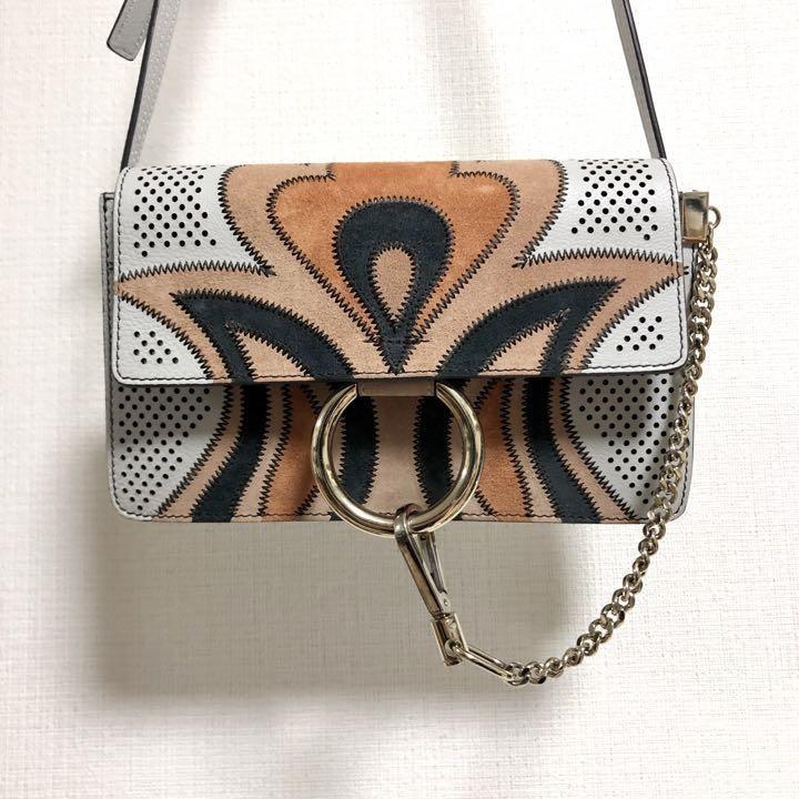 Chloe Shoulder Bag Purse faye Suede Gray Orange Black Authentic