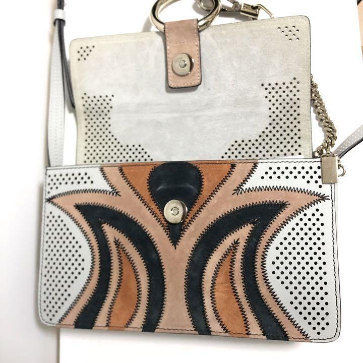 Chloe Shoulder Bag Purse faye Suede Gray Orange Black Authentic