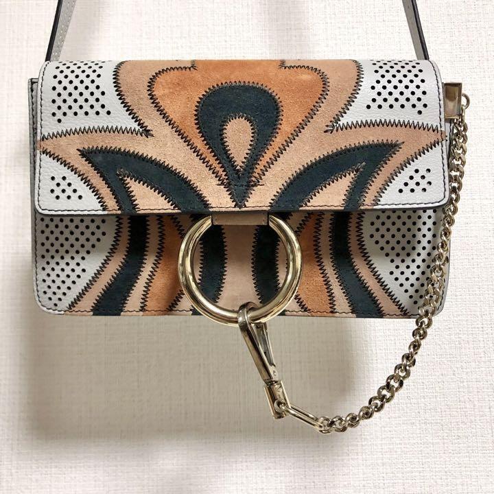 Chloe Shoulder Bag Purse faye Suede Gray Orange Black Authentic