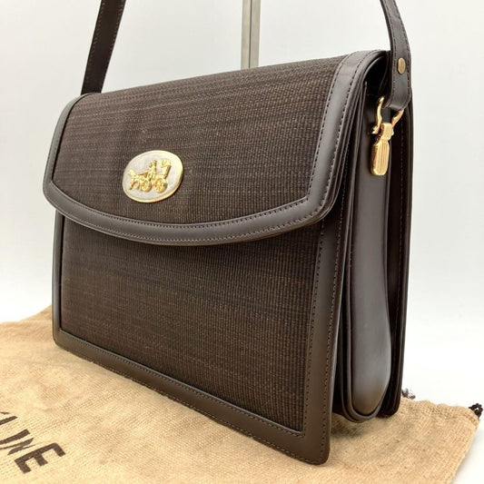 CELINE Shoulder Bag Purse Horse carriage Leather Brown Authentic