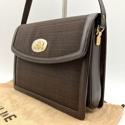 CELINE Shoulder Bag Purse Horse carriage Leather Brown Authentic