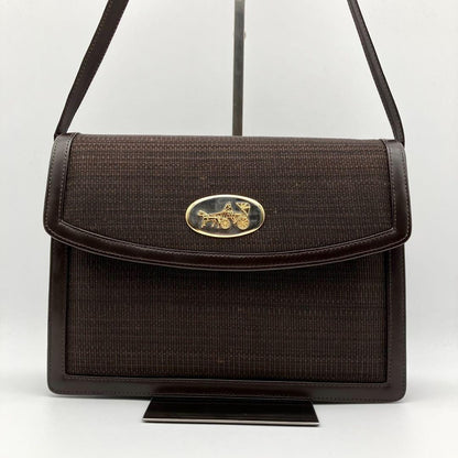 CELINE Shoulder Bag Purse Horse carriage Leather Brown Authentic