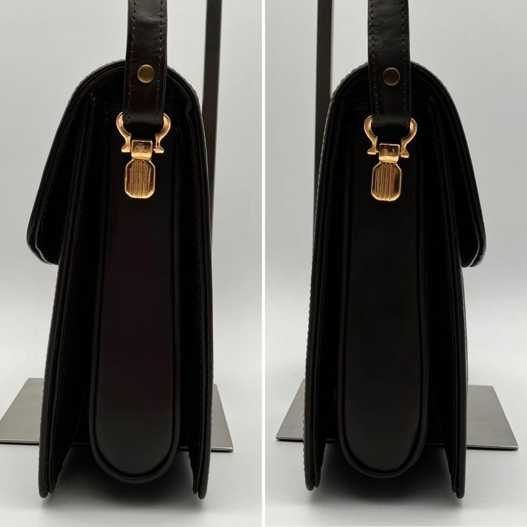 CELINE Shoulder Bag Purse Horse carriage Leather Brown Authentic