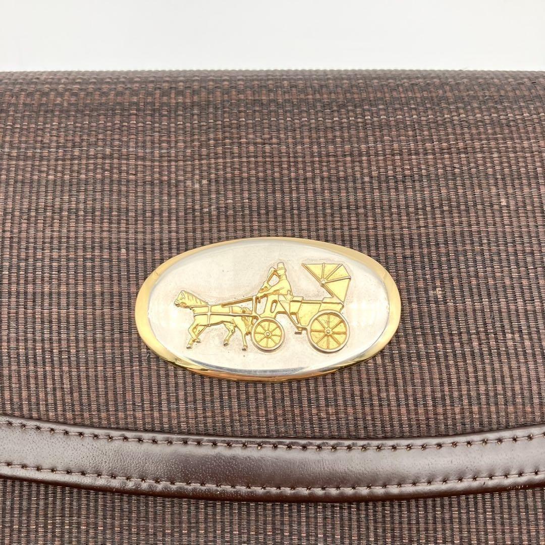 CELINE Shoulder Bag Purse Horse carriage Leather Brown Authentic