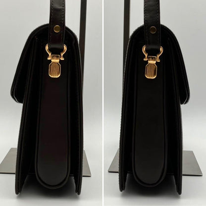 CELINE Shoulder Bag Purse Horse carriage Leather Brown Authentic