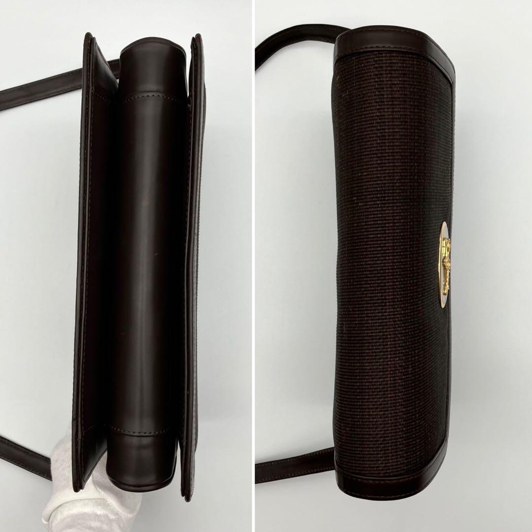 CELINE Shoulder Bag Purse Horse carriage Leather Brown Authentic