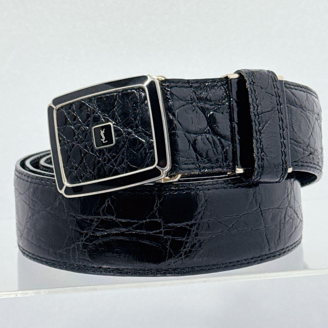 Saint Laurent Men's Belt YSL Cassandra Leather Black Authentic