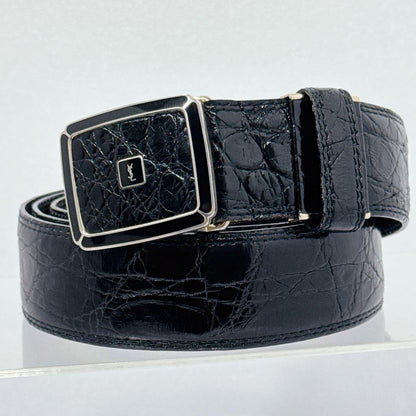 Saint Laurent Men's Belt YSL Cassandra Leather Black Authentic