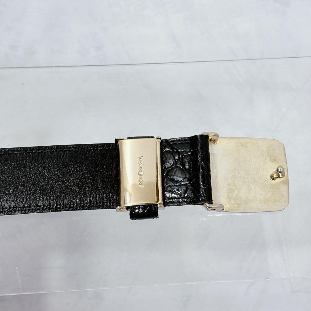 Saint Laurent Men's Belt YSL Cassandra Leather Black Authentic