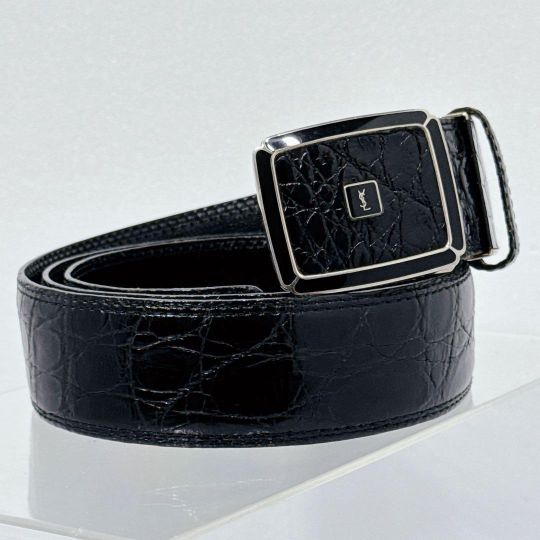 Saint Laurent Men's Belt YSL Cassandra Leather Black Authentic