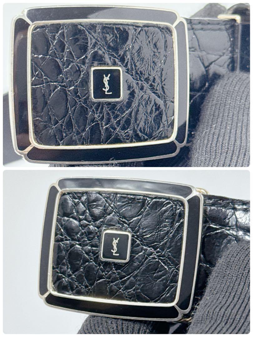 Saint Laurent Men's Belt YSL Cassandra Leather Black Authentic