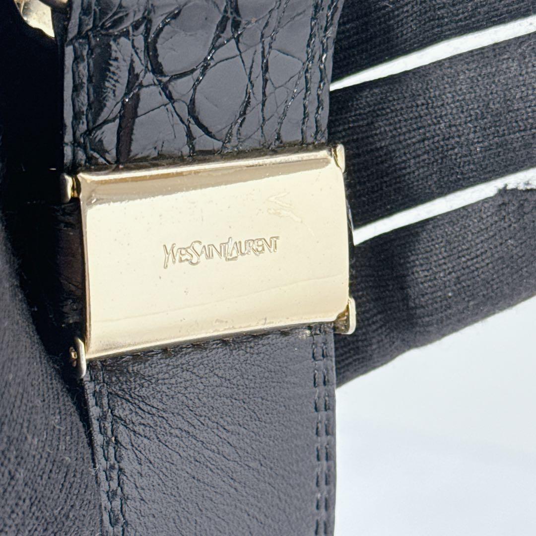 Saint Laurent Men's Belt YSL Cassandra Leather Black Authentic