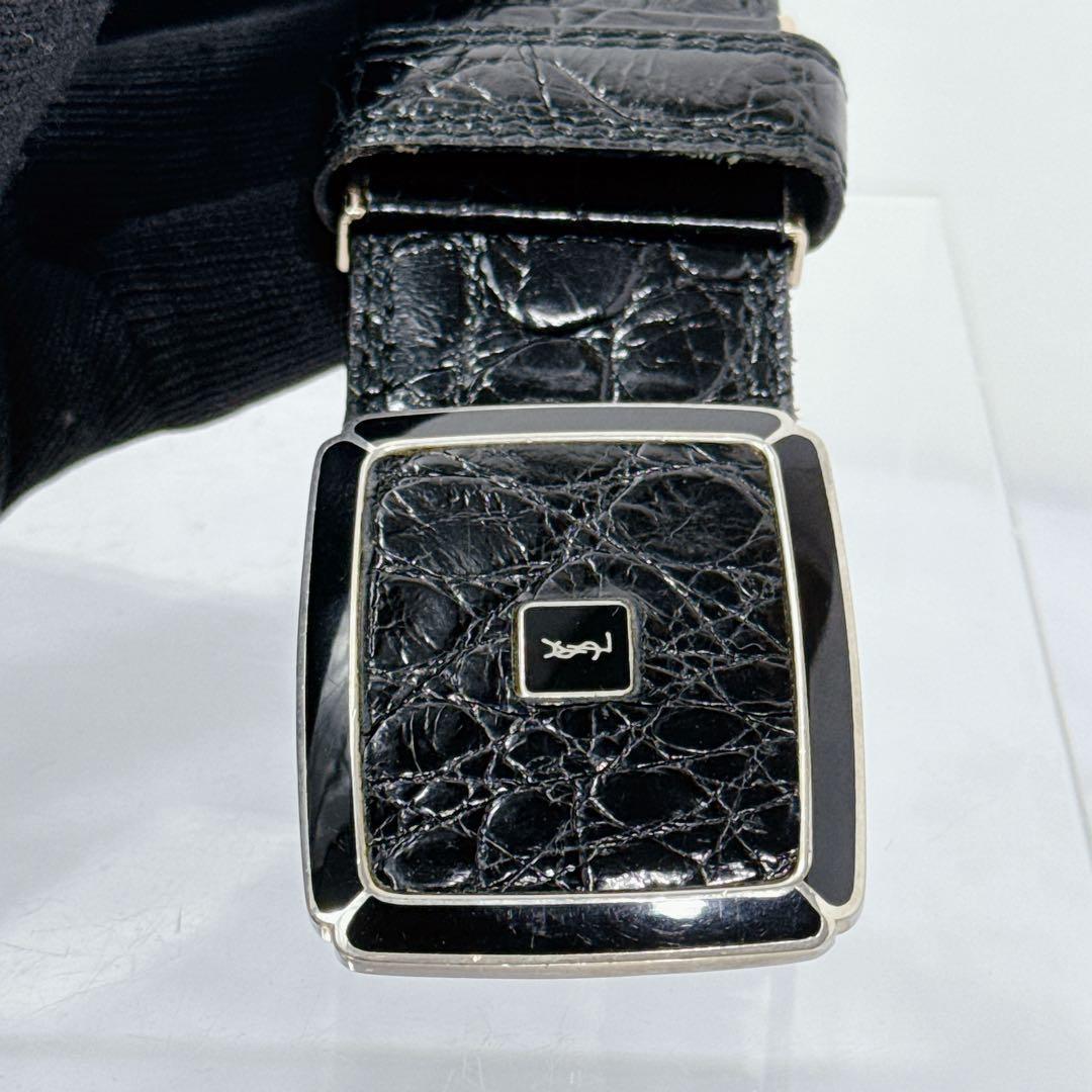 Saint Laurent Men's Belt YSL Cassandra Leather Black Authentic