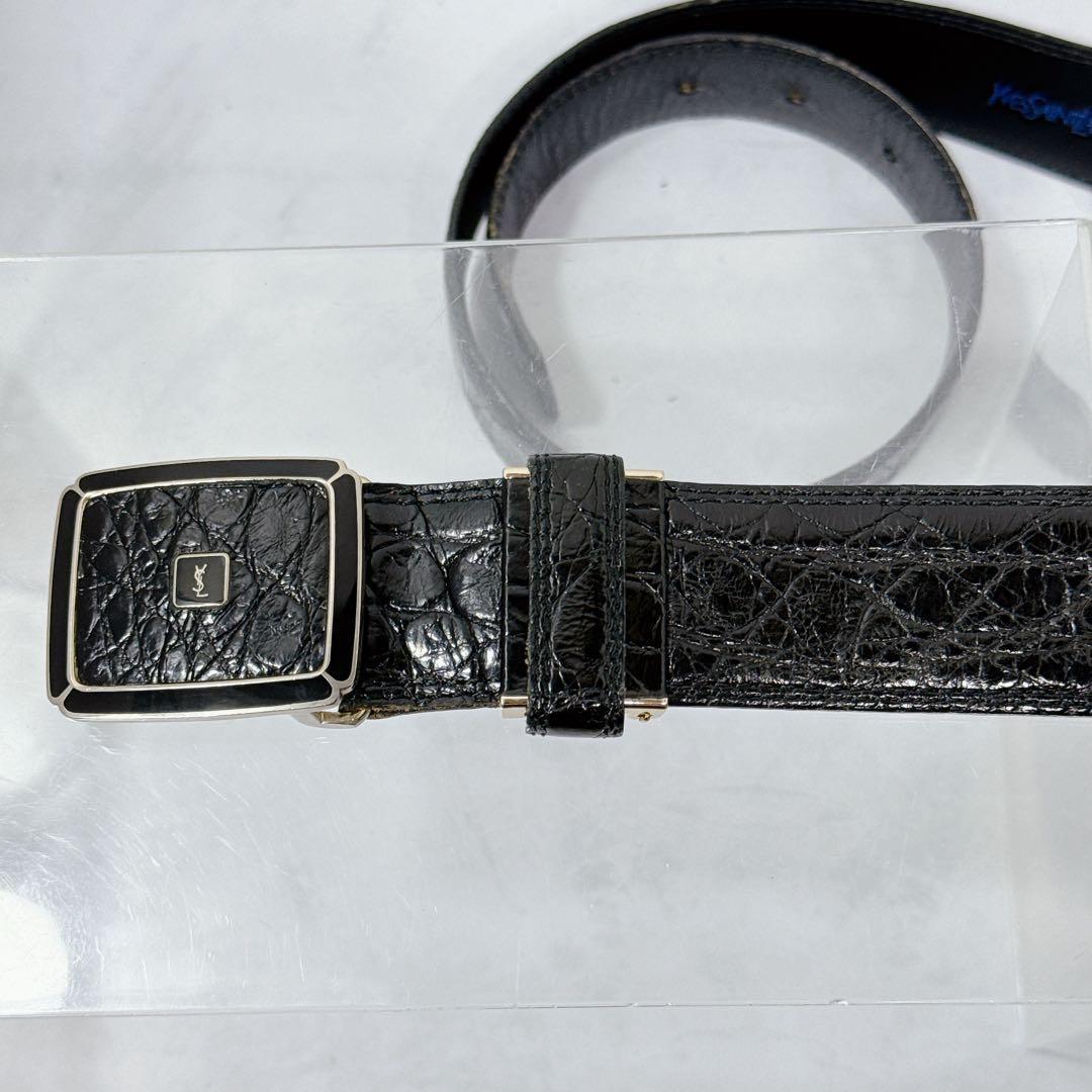 Saint Laurent Men's Belt YSL Cassandra Leather Black Authentic