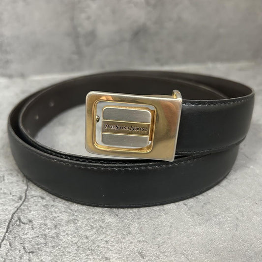 Saint Laurent Men's Belt Logo Leather Black Authentic