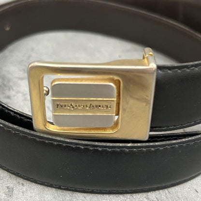 Saint Laurent Men's Belt Logo Leather Black Authentic
