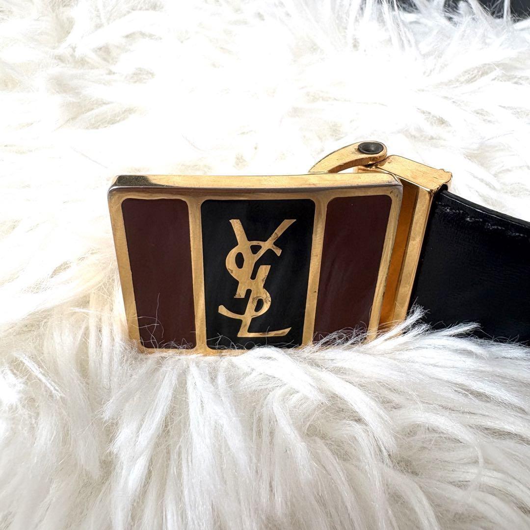 Saint Laurent Men's Belt YSL Cassandra Leather Gold Black Authentic