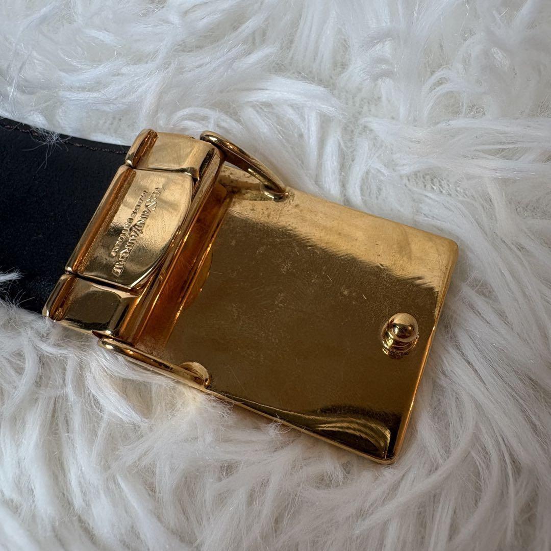 Saint Laurent Men's Belt YSL Cassandra Leather Gold Black Authentic