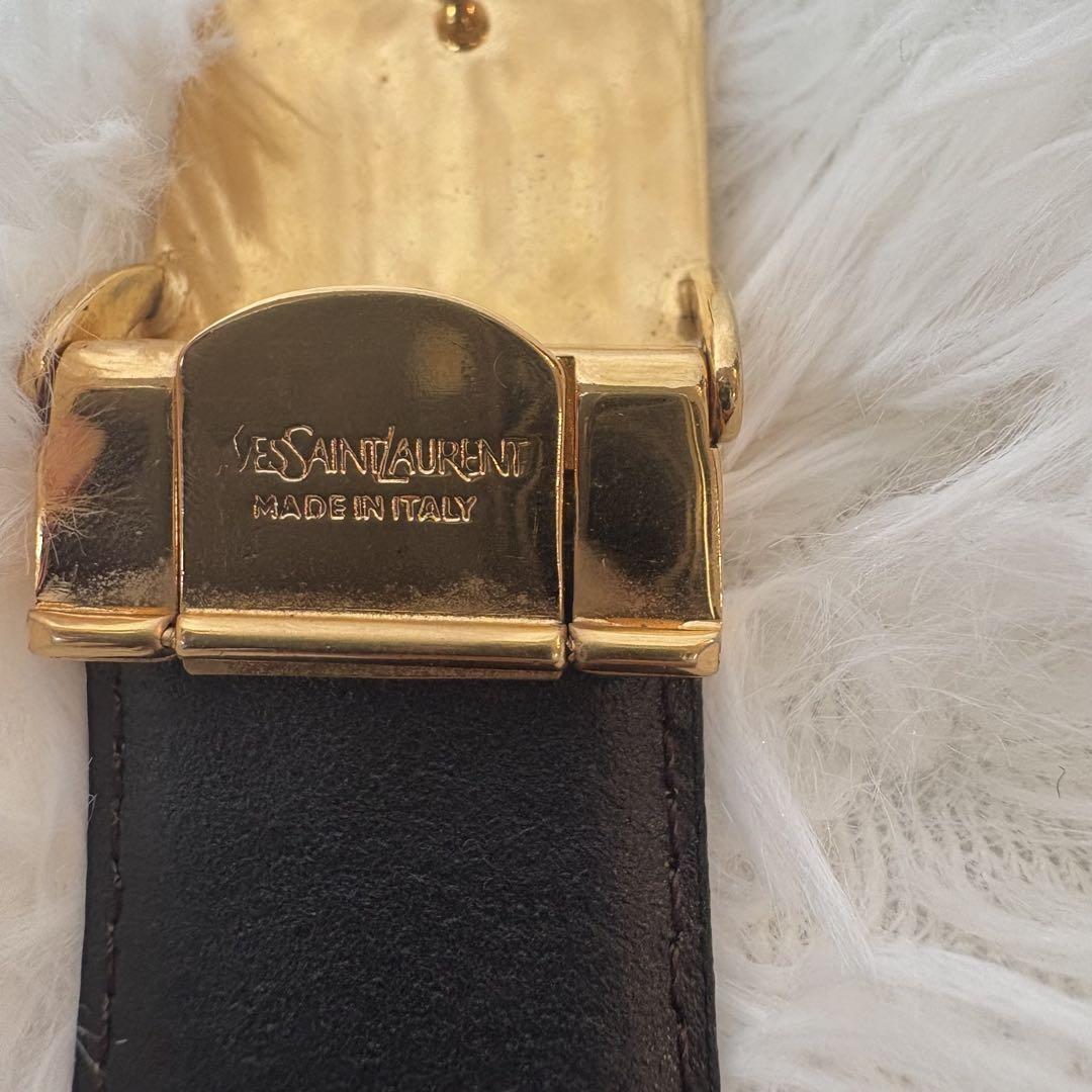 Saint Laurent Men's Belt YSL Cassandra Leather Gold Black Authentic