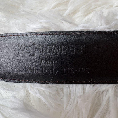 Saint Laurent Men's Belt YSL Cassandra Leather Gold Black Authentic