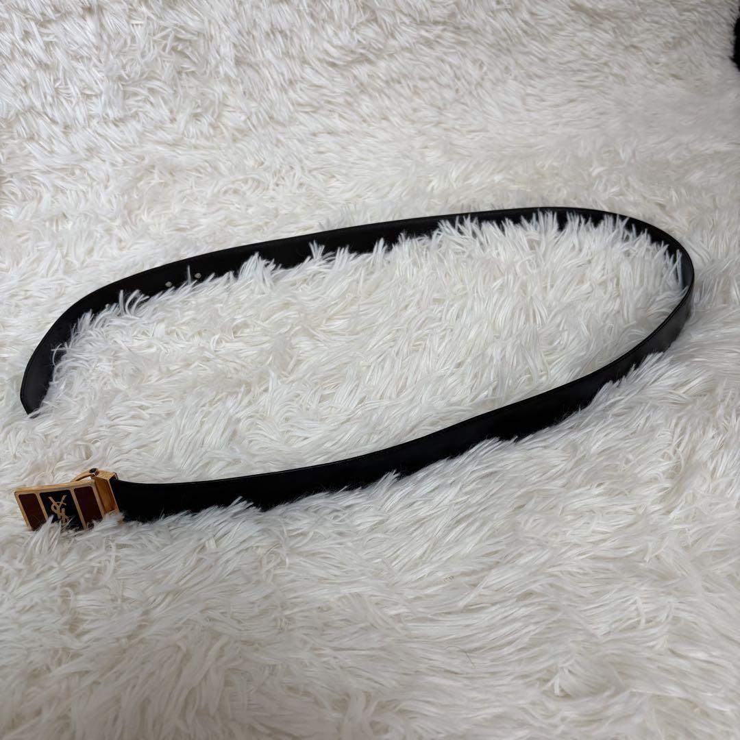 Saint Laurent Men's Belt YSL Cassandra Leather Gold Black Authentic