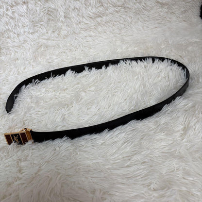 Saint Laurent Men's Belt YSL Cassandra Leather Gold Black Authentic