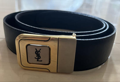 Saint Laurent Men's Belt YSL Cassandra Black Leather Authentic
