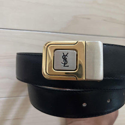 Saint Laurent Men's Belt YSL Cassandra Black Leather Authentic