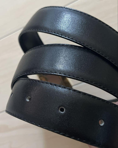 Saint Laurent Men's Belt YSL Cassandra Black Leather Authentic