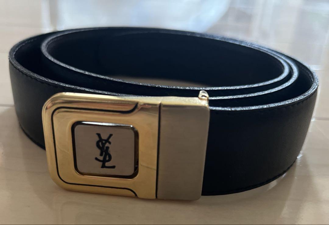 Saint Laurent Men's Belt YSL Cassandra Black Leather Authentic