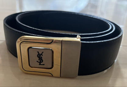 Saint Laurent Men's Belt YSL Cassandra Black Leather Authentic