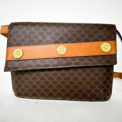 CELINE Shoulder Bag Purse Macadam Leather Brown Authentic