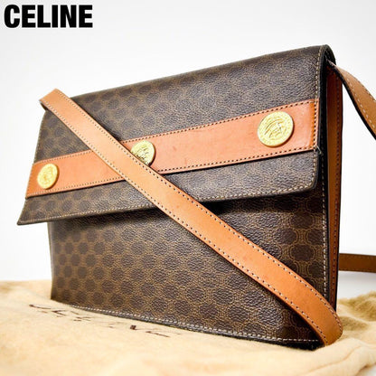CELINE Shoulder Bag Purse Macadam Leather Brown Authentic