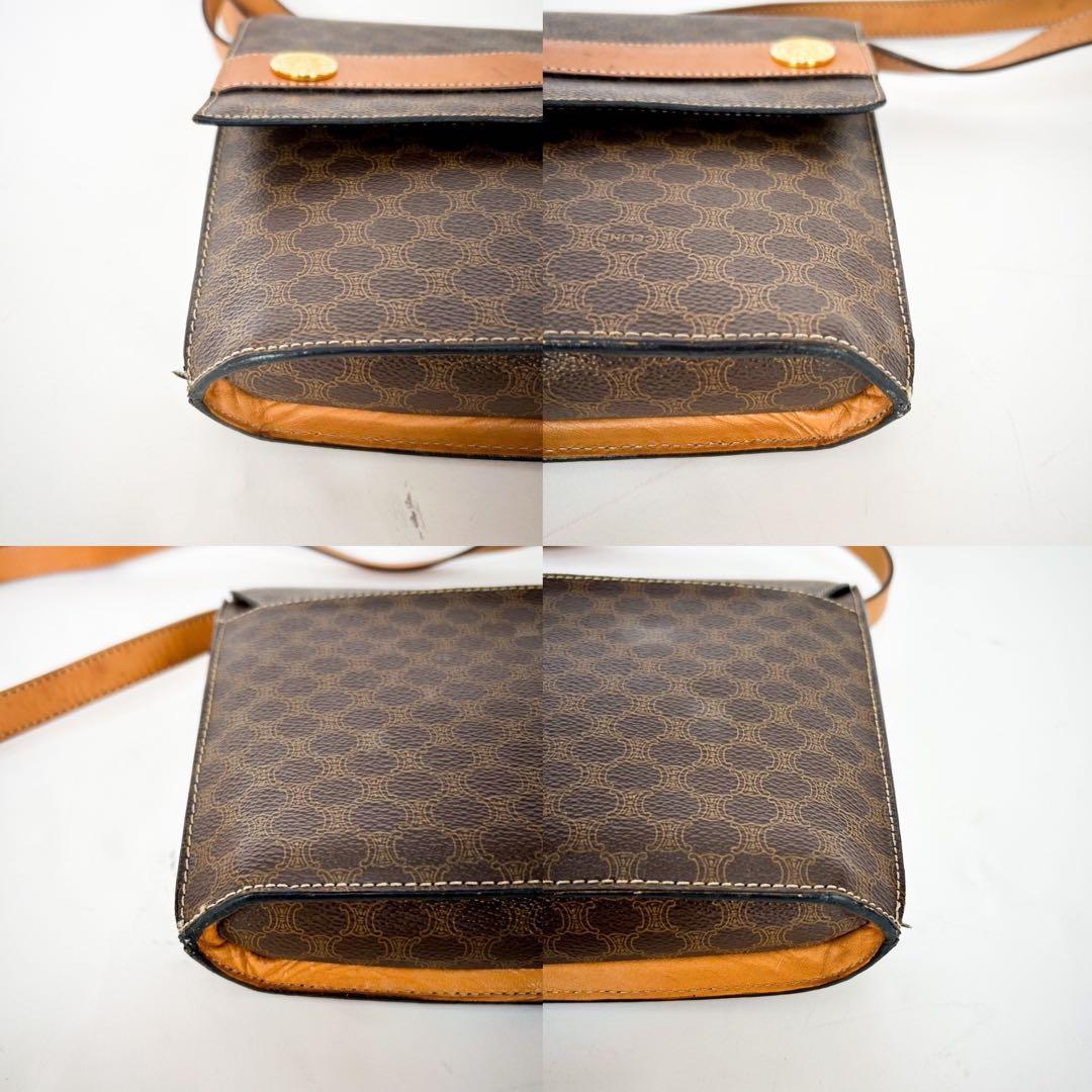 CELINE Shoulder Bag Purse Macadam Leather Brown Authentic